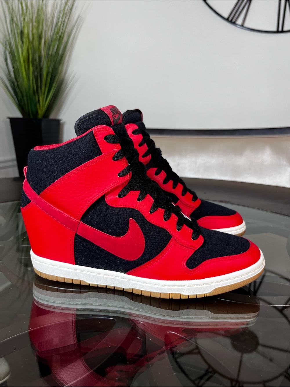 Nike Dunk Sky Hi Hidden Wedge Heel Womens Shoes Black Red Sz 9